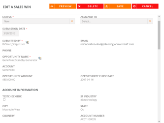 Sales Wins page